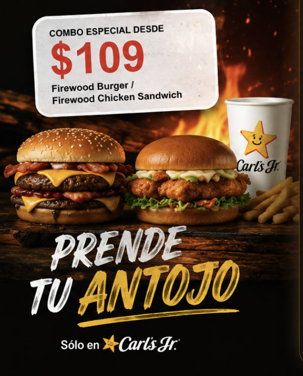 Promoción Carl's Jr. Firewood Burger y Firewood Chicken Sandwich