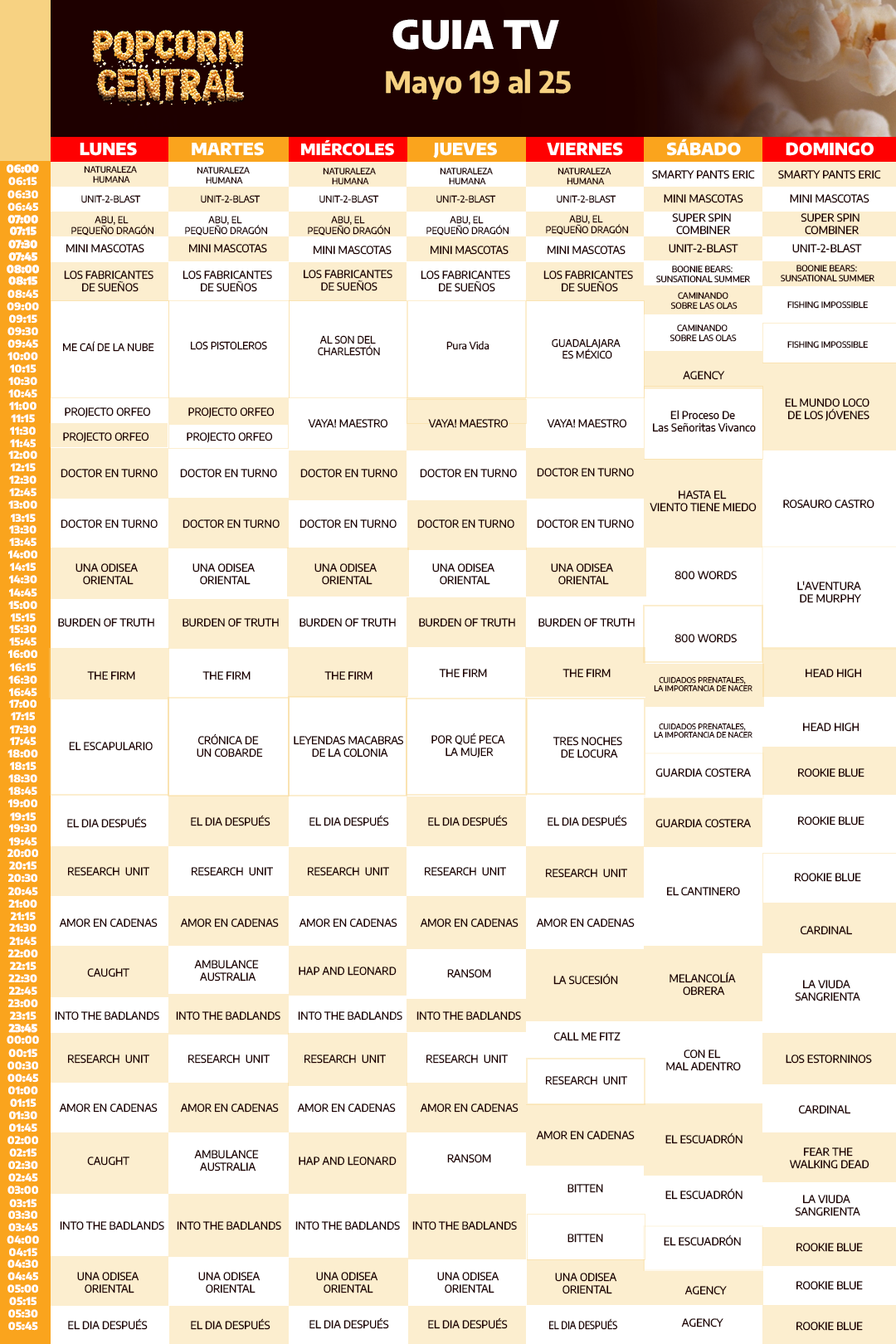Guía TV Popcorn Central Noviembre 11-17