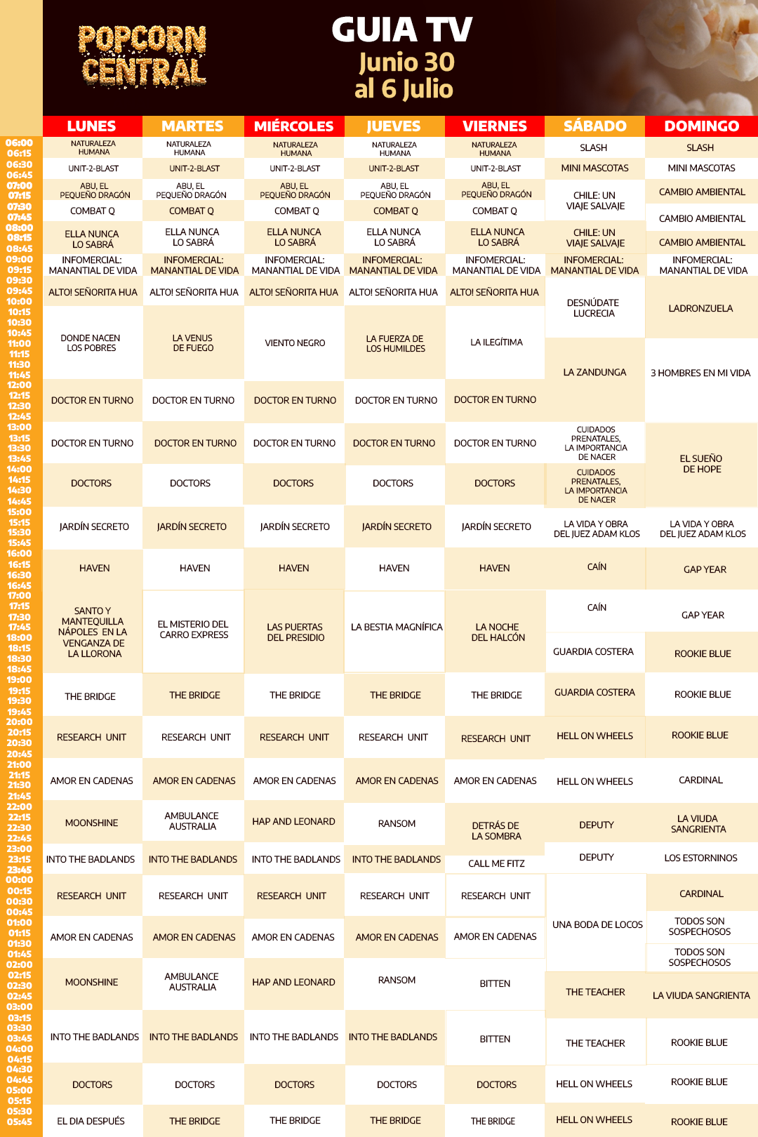 Guía TV Popcorn Central Noviembre 11-17